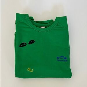 Clare V. Green Crewneck Sweatshirt with Embroidered Details